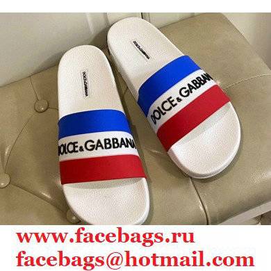 Dolce & Gabbana Striped Rubber Sliders Blue/White/Red 2021 - Click Image to Close